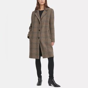 DKNY Women's Tan Plaid Blazer Coat